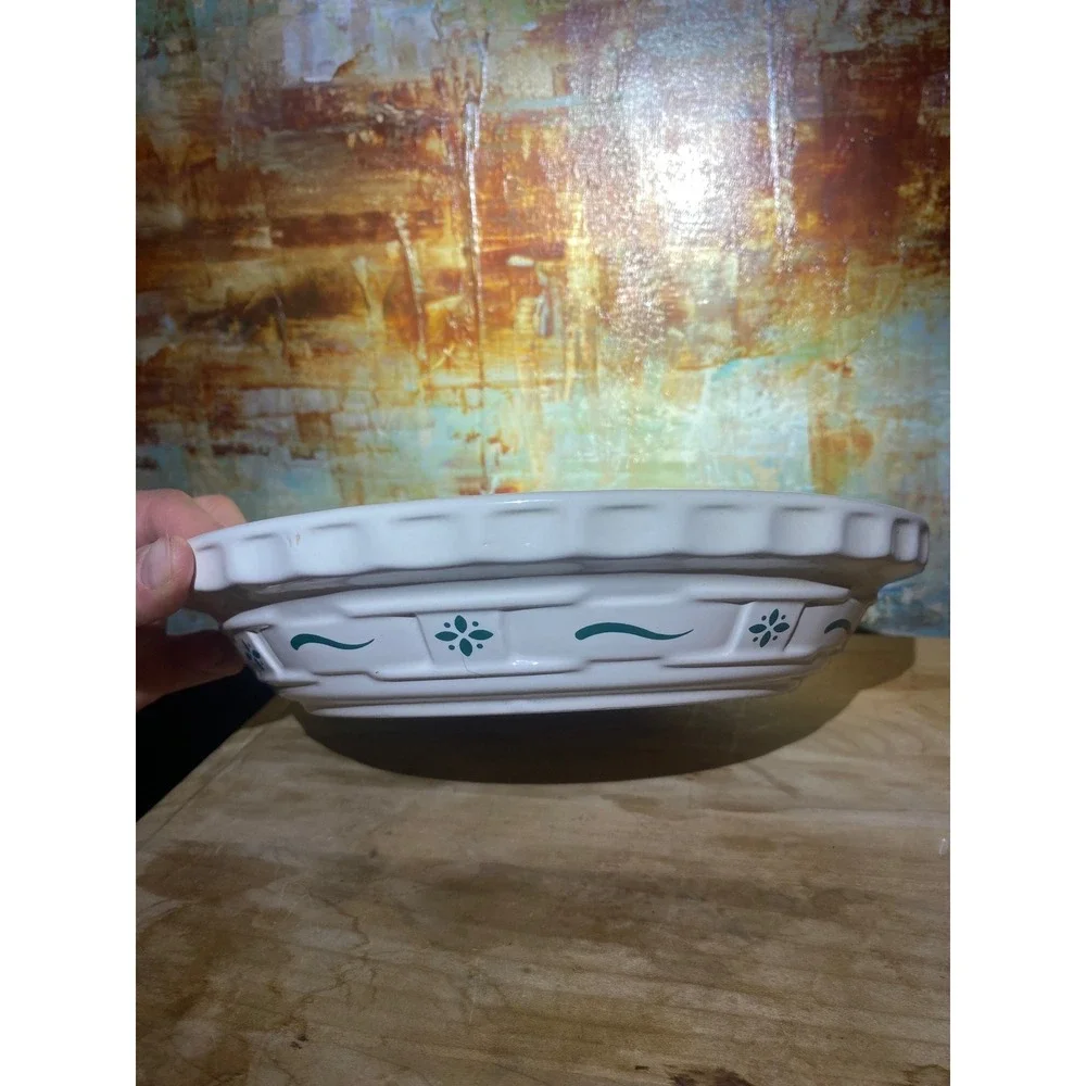 Longaberger Pottery Woven Traditions Ivory Heritage Green 9 Inch Pie Plate Dish‎